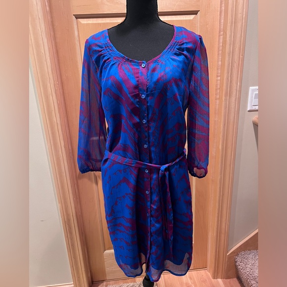 Express Dresses & Skirts - Express Vibrant Sheer 3/4 Sleeve Blue & Purple Zebra Print Shirt Dress Whimsy M